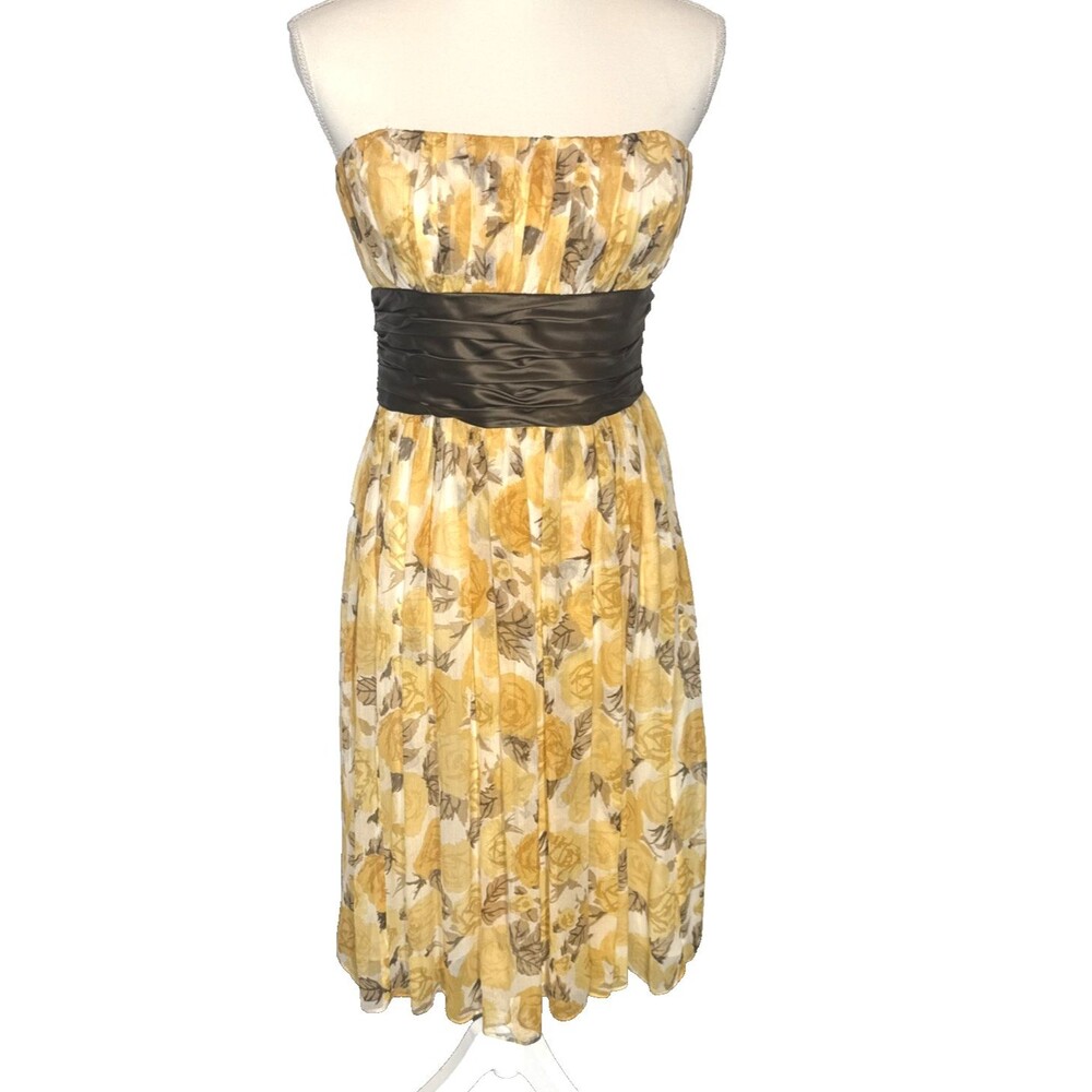 Maggy London Silk Y2K Strapless Dress 8 Floral Party Cocktail Flowy Feminine